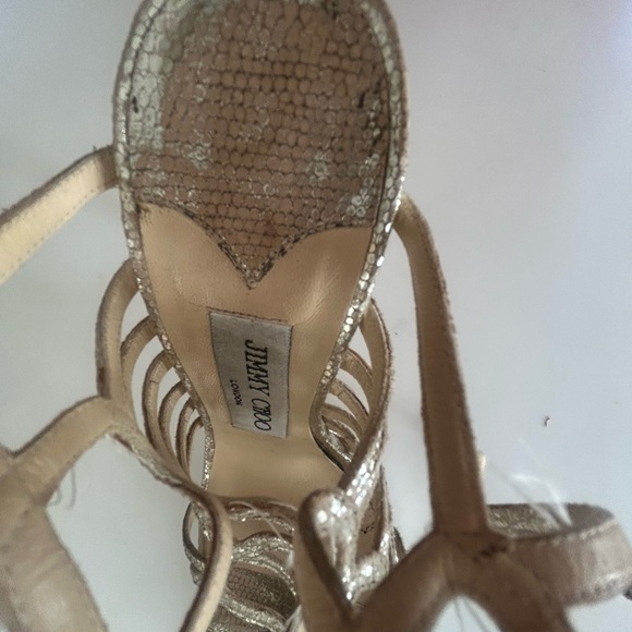 Jimmy Choo Shimmering Gold Metallic python Strappy Heels w/dust bag - Picture 9 of 10